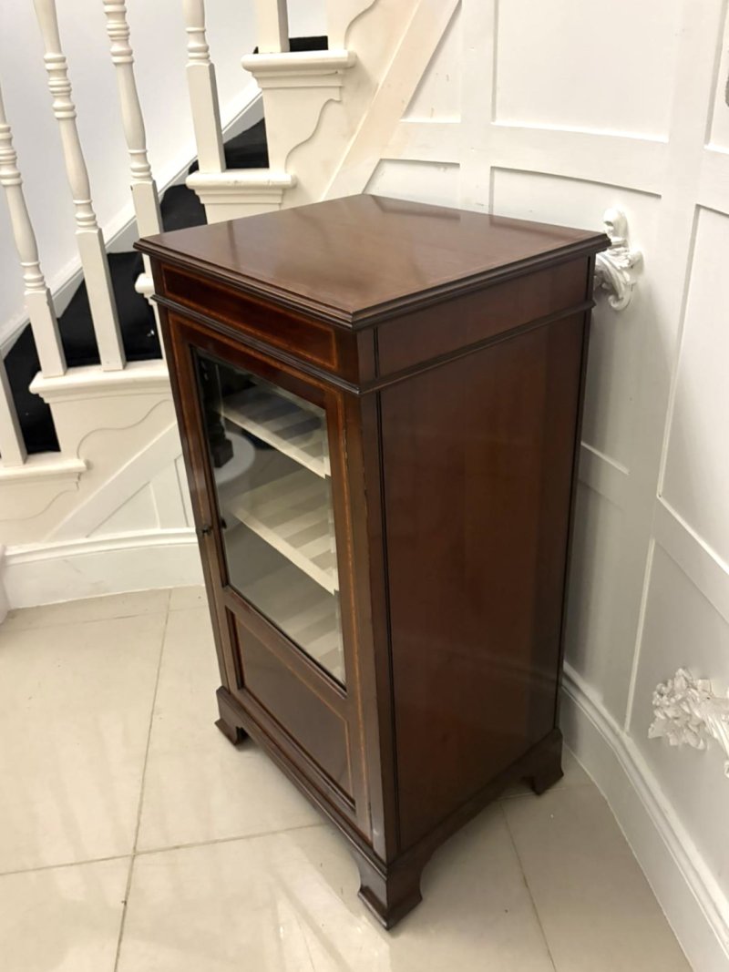 Antique Edwardian Mahogany Display Cabinet with Satinwood Inlay